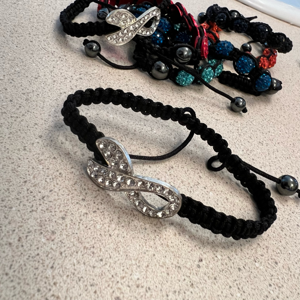 Shamballa style bracelet with cancer ribbon​
